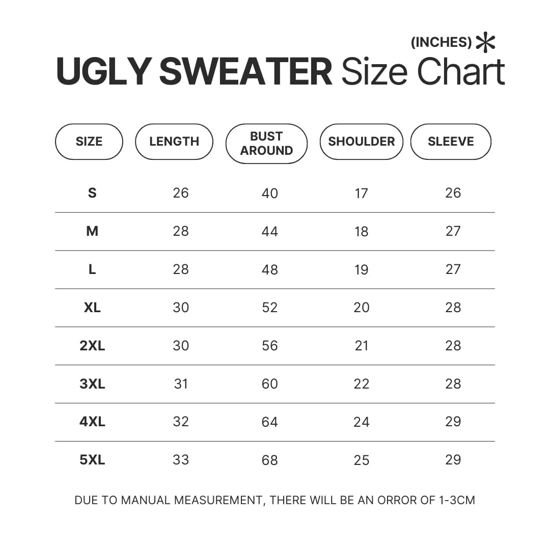 Ugly Sweater Size Chart - Dandadan Stuff Merch